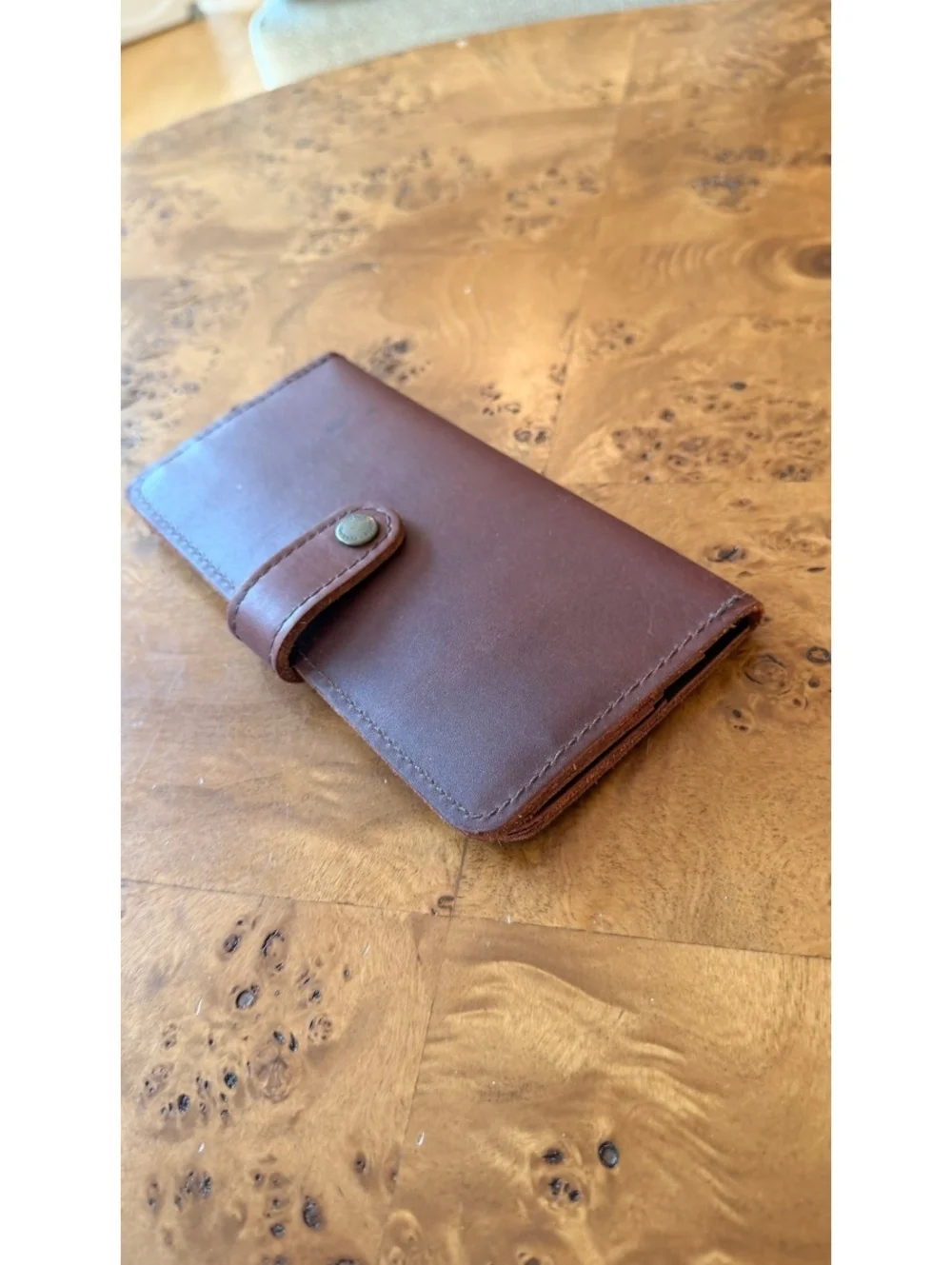 Portland Leather Goods Brown Leather Wallet with Snap Closure and Zipper Pocket
